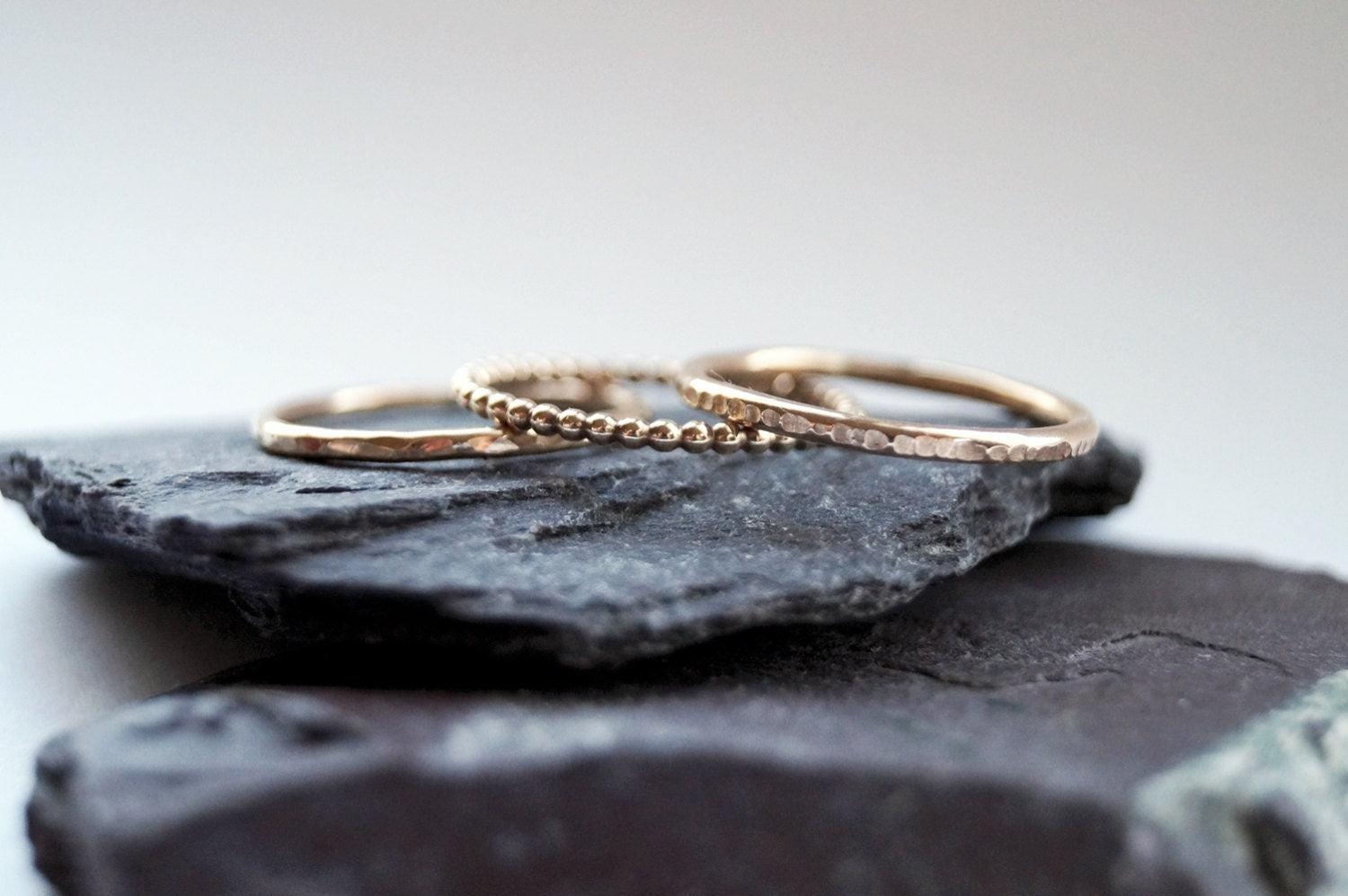 9ct Recycled Gold Texture Stacking Rings ~ stacking rings, hammered, textured, stackable, beaded, modern