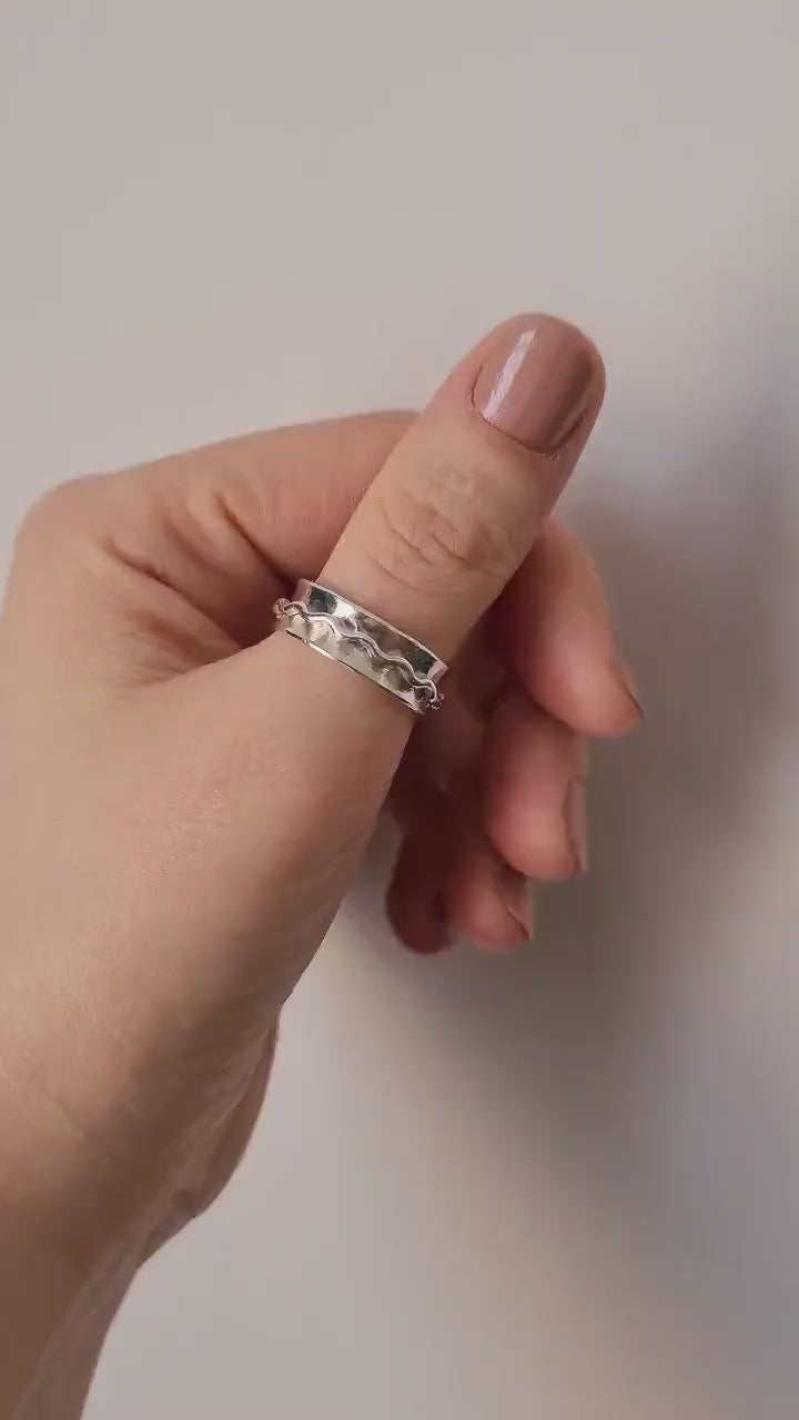 Fidget Ring Wave Sterling Silver Spinner