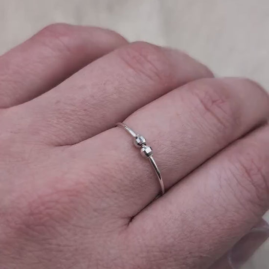 Sterling Silver Disco Beads Fidget Skinny Ring ~  spinner ring, meditation ring, anxiety ring, ADHD