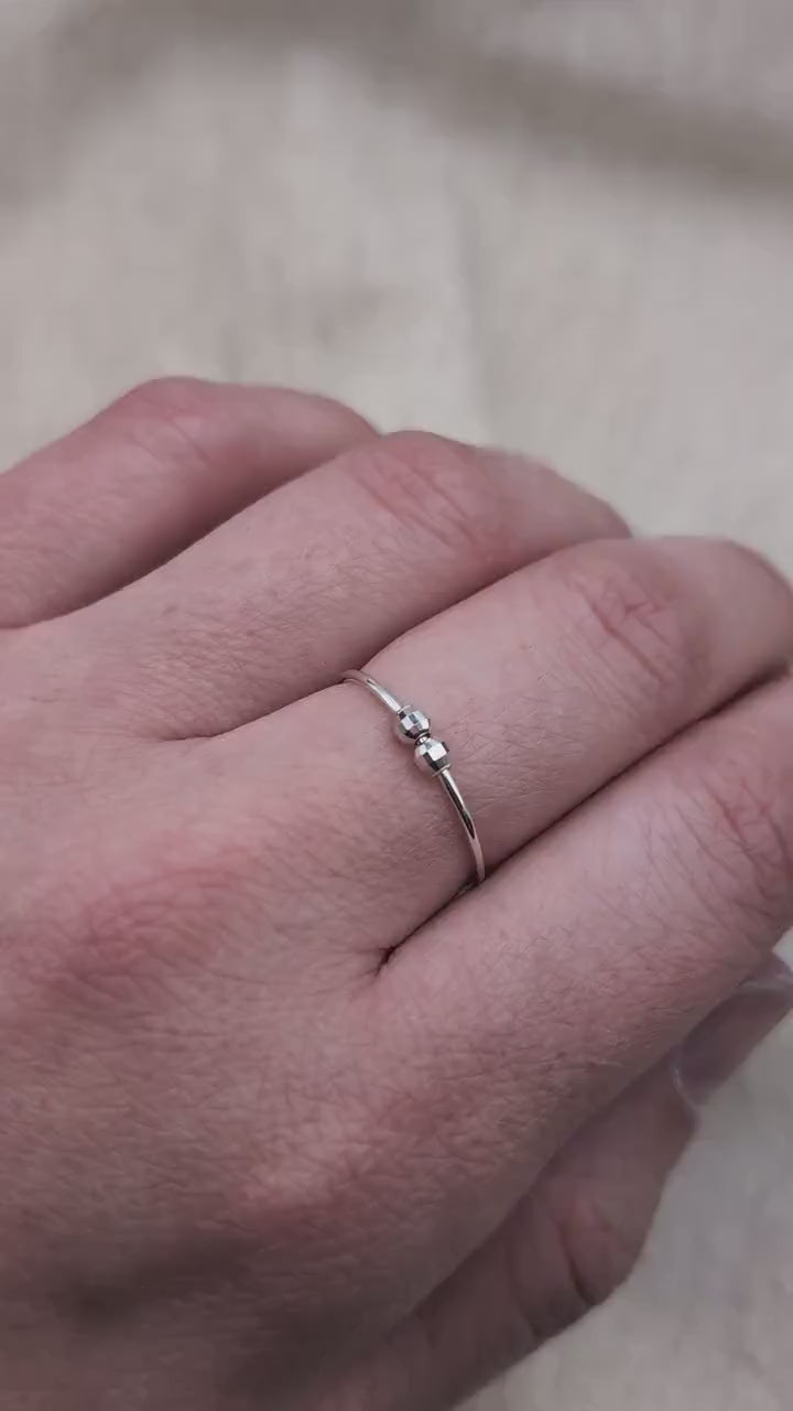 Sterling Silver Disco Beads Fidget Skinny Ring ~  spinner ring, meditation ring, anxiety ring, ADHD
