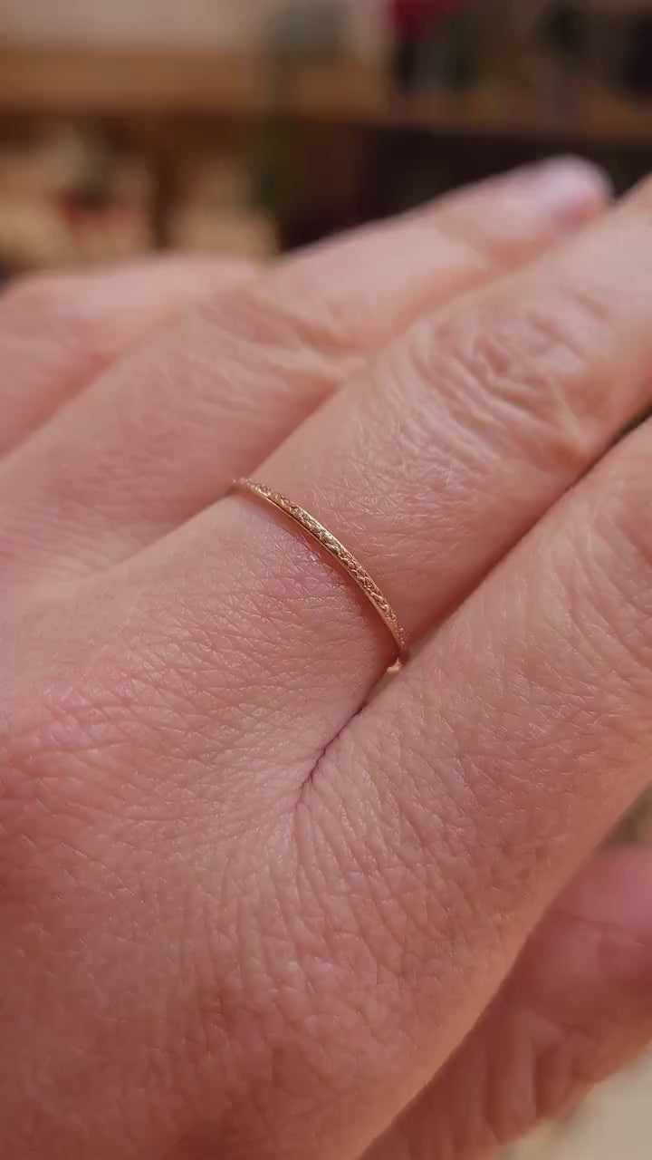 Solid 9ct Recycled Gold Stardust Skinny Stacking Ring