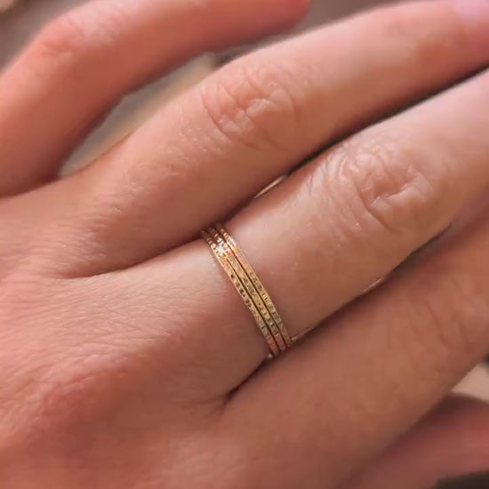 Recycled Solid 9ct Gold Hammered Skinny Stacking Ring