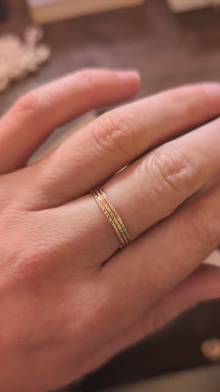 Recycled Solid 9ct Gold Hammered Skinny Stacking Ring