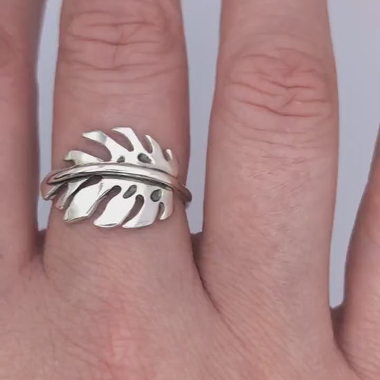 Monstera Swiss Cheese Plant Leaf Sterling Silver Ring