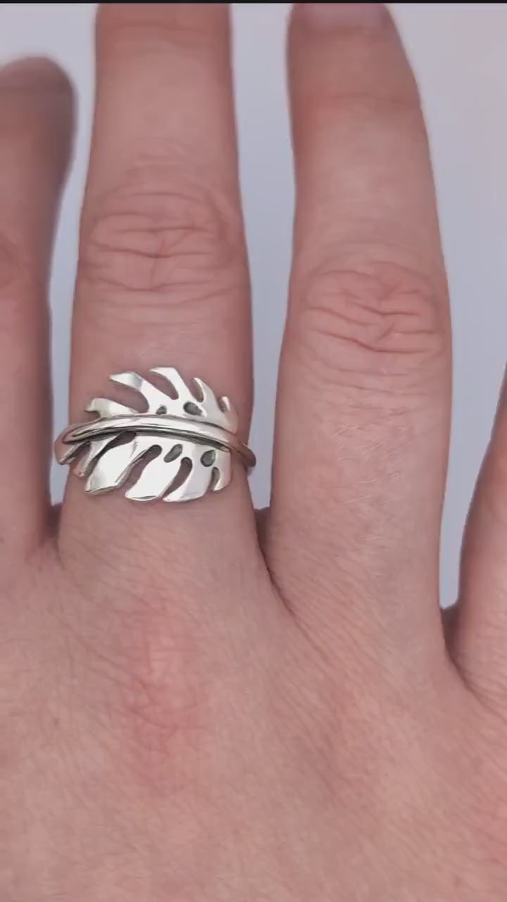 Monstera Swiss Cheese Plant Leaf Sterling Silver Ring