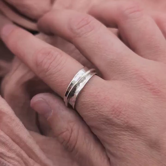 Fidget Ring Recycled Dimpled Medium Sterling Silver Spinner Ring II