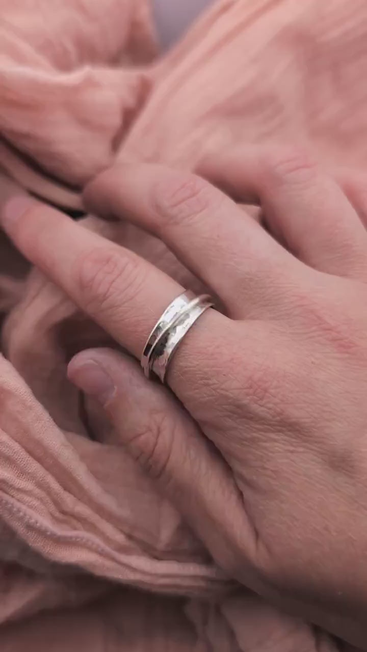 Fidget Ring Recycled Dimpled Medium Sterling Silver Spinner Ring II