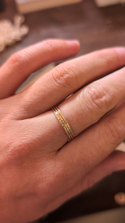 Recycled Solid 9ct Gold Hammered Skinny Stacking Ring