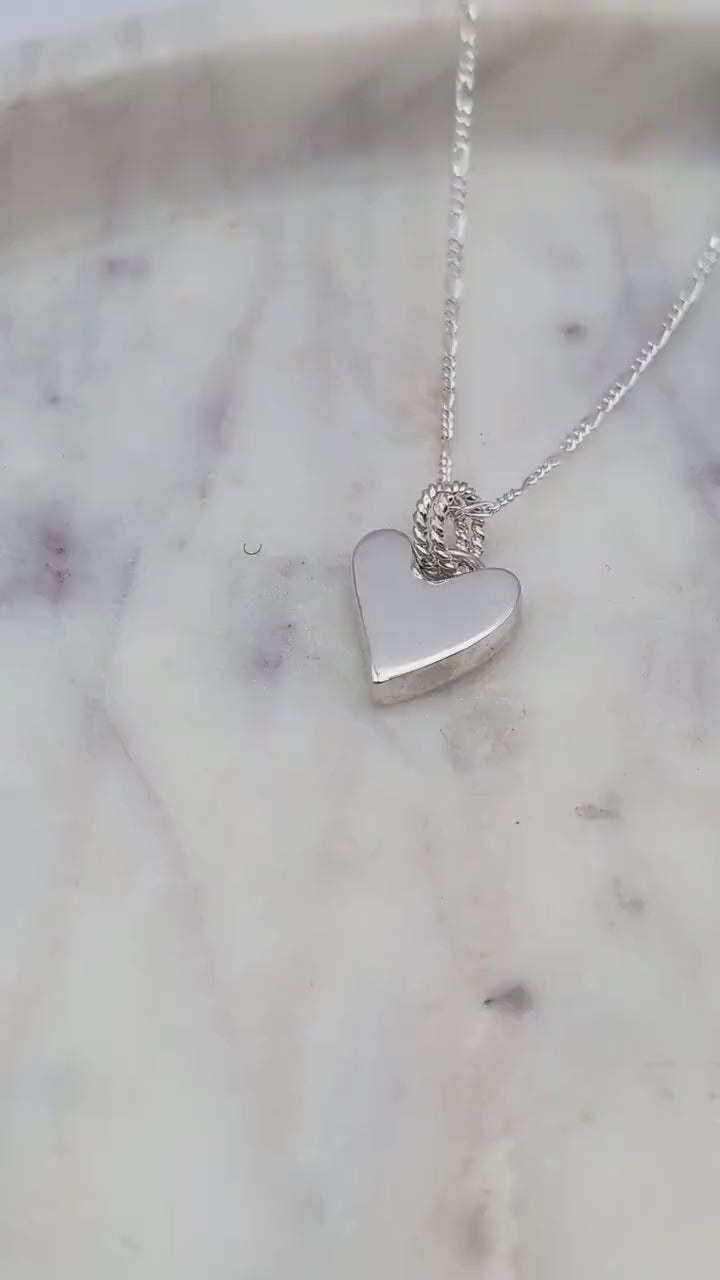 Scribble Heart Chunky Solid Sterling Silver Necklace