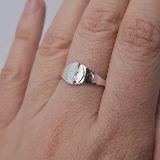 Leafy Oval Signet Sterling Silver Personalised Ring