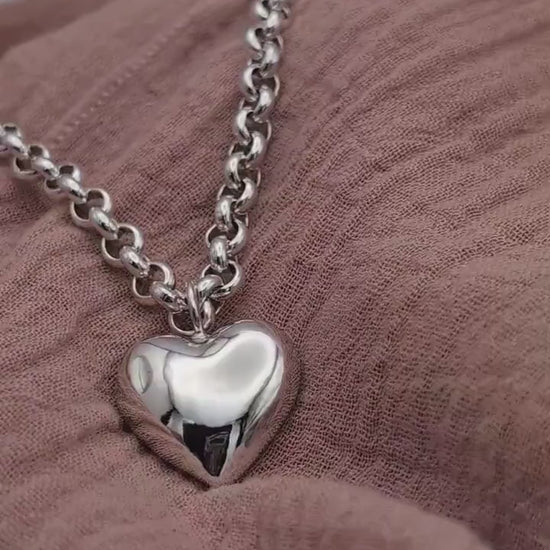 Heavy Chunky Solid Heart Sterling Silver Necklace