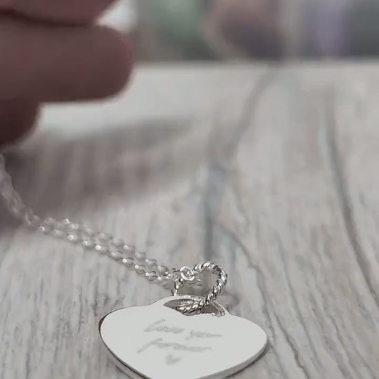 Handwriting Personalised Heart Sterling Silver Necklace ~ real handwriting, engraved, birthday, gift for her, co-ordinates, name