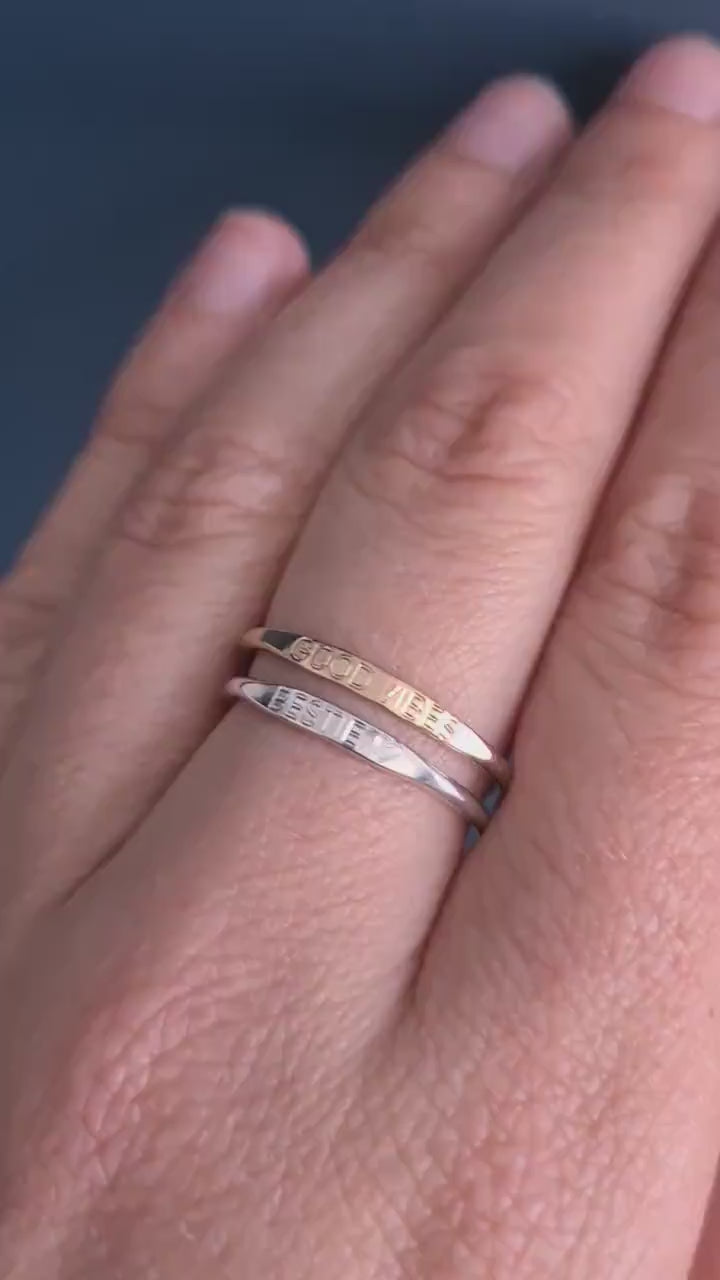 The Little Affirmation Ring ~ Sterling Silver or 9ct Gold ~ personalised band, engraved, quote, positive message, good vibes