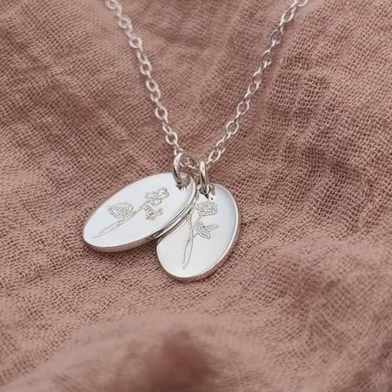 Personalised Oval Birth Flower Sterling Silver Necklace