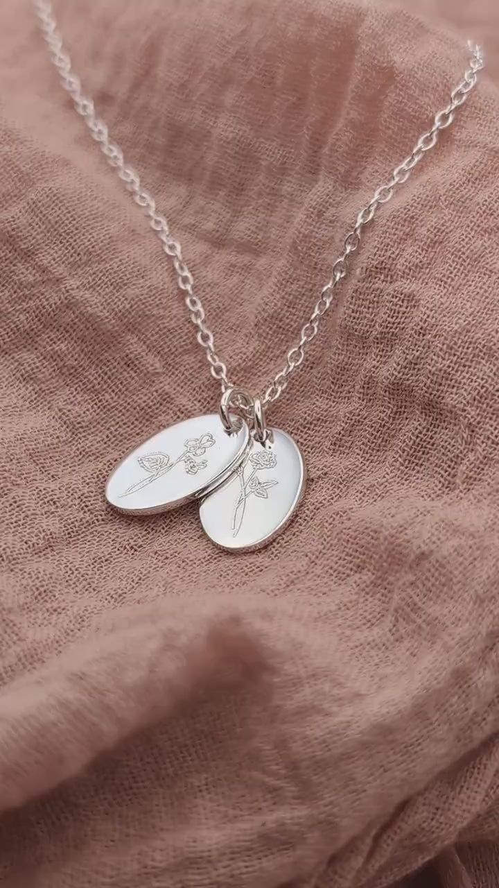 Personalised Oval Birth Flower Sterling Silver Necklace