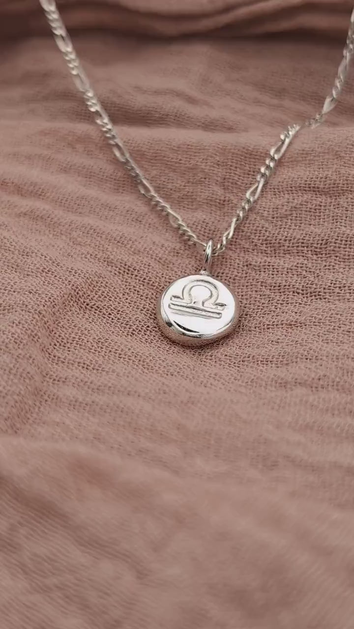 Personalised Zodiac Pebble Pendant in Solid Sterling Silver, 9ct 18ct Gold ~ initial, stamped, engraved, gift for her, star sign, birth date
